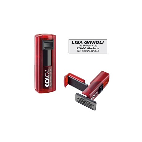 Timbro Pocket Stamp Plus 20 - 14 x 38 mm - 4 righe - autoinchiostrante - rosso rubino - Colop