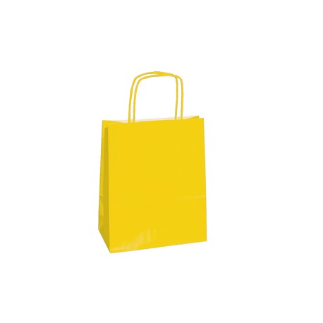 Shopper Twisted - maniglie cordino - 14 x 9 x 21 cm - carta kraft - giallo - Mainetti Bags - conf. 25 pezzi