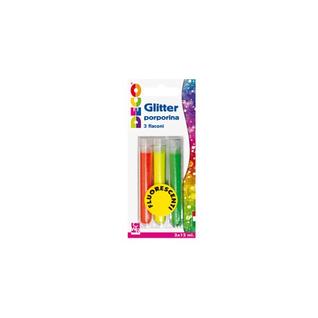 Blister glitter 3 flaconi grana fine 12ml colori assortiti fluo Cwr