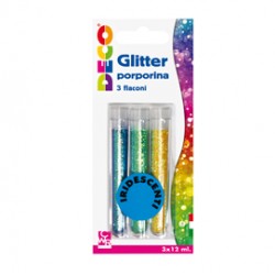 Blister glitter 3 flaconi grana fine 12ml colori assortiti iridescenti Cwr