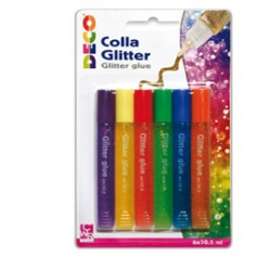 Blister colla glitter 6 penne 10,5ml colori pastello assortiti Cwr