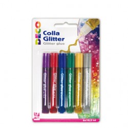 Blister colla glitter 6 penne 10,5ml colori assortiti metal Cwr