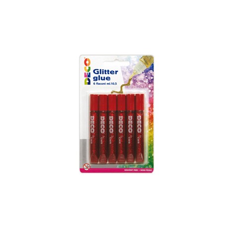 Blister colla glitter 6 penne 10,5ml rosso Cwr