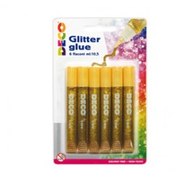 Blister colla glitter 6 penne 10,5ml oro Cwr