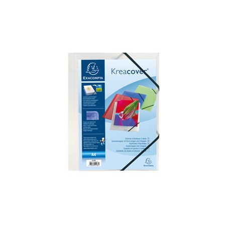 Cartella 3 lembi con elastico angolare Kreacover - A4 - dorso 1,5 cm - PP - bianco trasparente - Exacompta