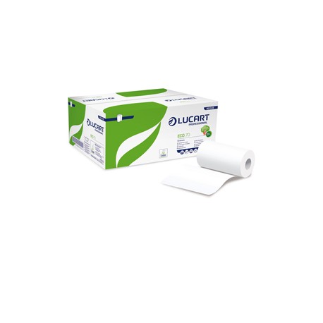 Asciugamani in rotolo Eco 70 - Mini - 228  mm x 70 mt - diametro 13 cm - 2 veli - 18,5 gr - 190 strapppi - goffratura mi