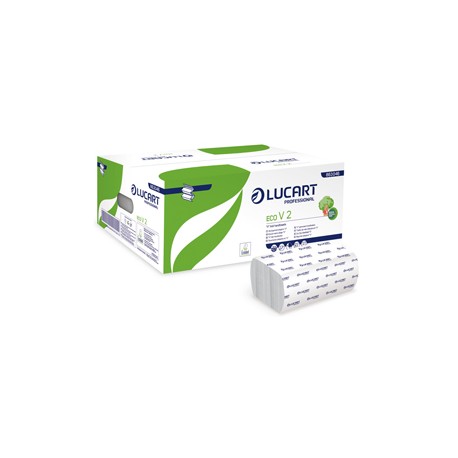 Asciugamani piegati a V Eco - 2 veli - goffratura corda - 21x21 cm - 19,5 gr -  bianco - Lucart - pacco 190 pezzi