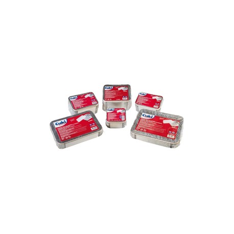 Contenitore in alluminio - 31,5 x 21,5 x 4,2 cm - 6 porzioni - coperchio incluso - Cuki Professional - pack 25 pezzi