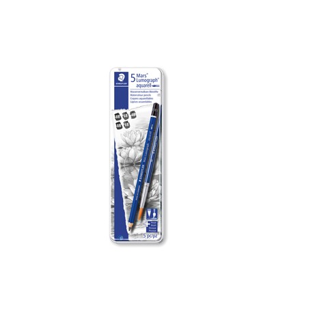 Astuccio metallo 5 matite+pennello Mars® Lumograph® acquerell. 3 grad.Staedtler