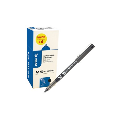 Roller Hi Tecpoint V5 con cappuccio - punta 0,5mm - nero - Pilot - conf. 16 + 4 pezzi