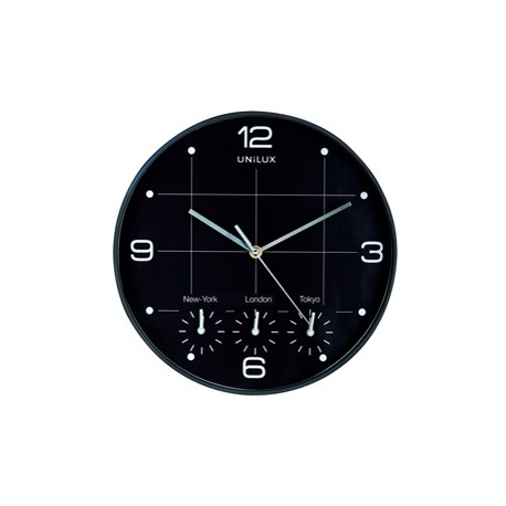 Orologio da parete On Time - 4 fusi orari - diametro 30 cm - nero - Unilux