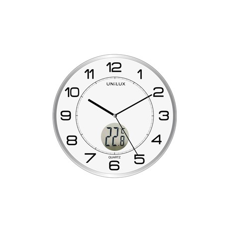 Orologio da parete Tempus - con termometro - diametro 30 cm - bianco - Unilux