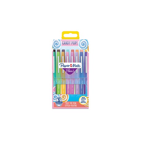 Pennarello Flair Nylon - punta feltro - 1,10mm - colori assortiti Candy Pop - Papermate - conf.16 pezzi