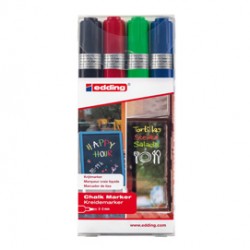 Marcatore a gesso liquido 4095 - punta tonda - da 2 a 3mm - colori assortiti - Edding - astuccio 4 pezzi