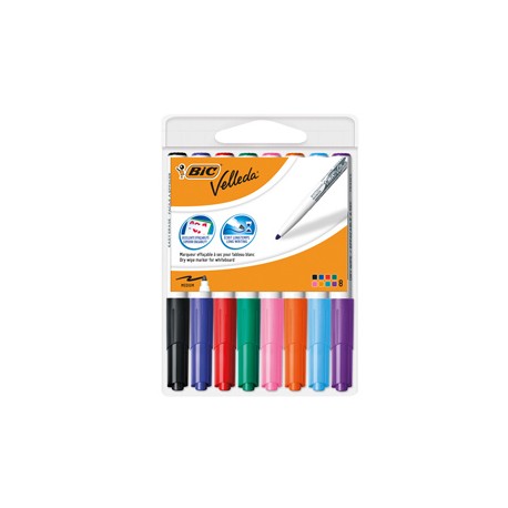 Pennarello Whiteboard Marker Velleda 1741 - punta tonda 1,4 mm - colori assortiti - Bic - astuccio 8 pezzi