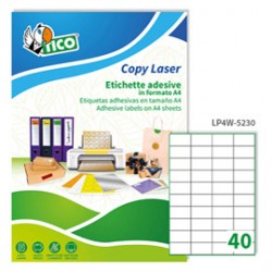 Etichette adesive LP4W - in carta - laser - permanenti - 52 x 30 mm - 40 et/fg - 100 fogli - bianco - Tico