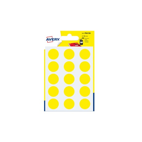 Etichette adesive tonde PSA - in carta - permanenti - diametro 19 mm - 15 et/fg - 6 fogli - giallo - Avery