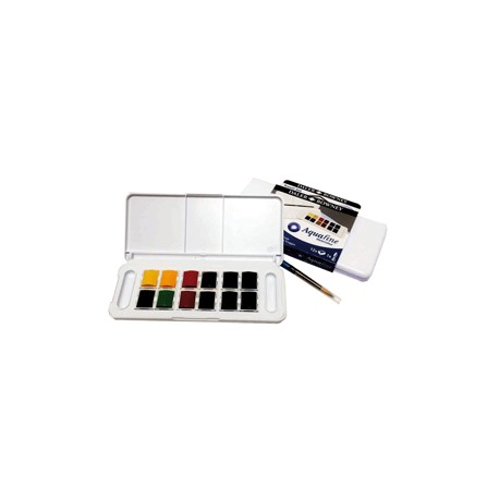 Acquerelli Acquafine Godet - colori assortiti - Daler Rowney - scatola in plastica 12 acquerelli + 1 pennello