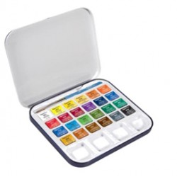 Acquerelli Aquafine - colori assortiti - Daler Rowney -  scatola metallo 24 acquerelli + pennello + tavolozza
