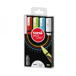 Marcatore a gesso liquido Uni Chalk Marker - punta tonda da 1,80 - 2,50 mm - Uni Mitsubishi - busta 4 pezzi