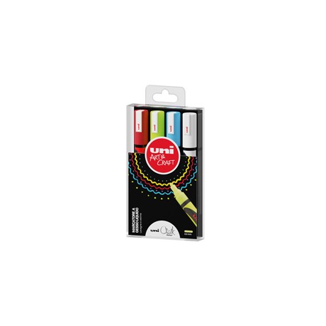 Marcatore a gesso liquido Uni Chalk Marker - punta tonda 1,80 - 2,50 mm - Uni Mitsubishi - busta 4 pezzi