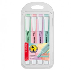Evidenziatore Swing Cool Pastel - punta a scalpello - tratto 1 - 4 mm - colori assortiti classic - Stabilo - astuccio 4 