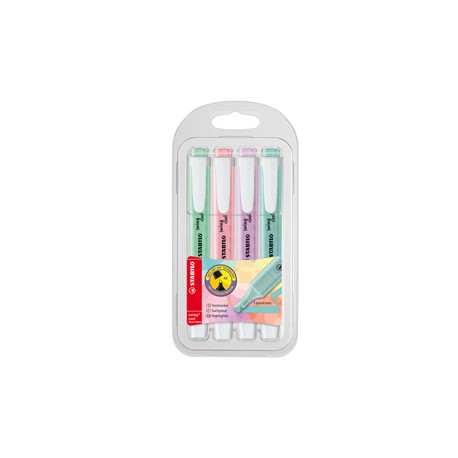 Evidenziatore Swing Cool Pastel - punta a scalpello - tratto 1 - 4 mm - colori assortiti classic - Stabilo - astuccio 4 