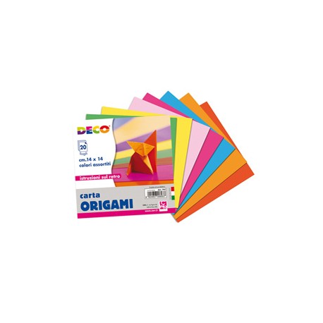 Confezione 20 fogli carta per origami 14x14cm colori assortiti CWR