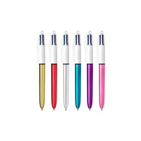 Penna a sfera scatto multifunzione 4 Colours Shine - punta 1,0 mm - fusto colori assortiti - Bic - conf. 12 pezzi