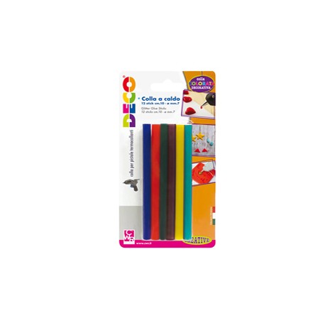 Colle stick per pistole mini - colori assortiti - ø 7 mm - lunghezza 10 cm - Deco - conf. 12 pezzi