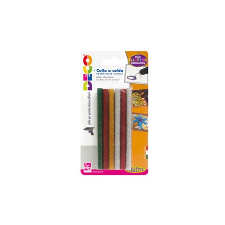 Colle stick per pistole mini -  glitter assortiti - ø 7mm - lunghezza 10 cm - Deco - conf. 12 pezzi