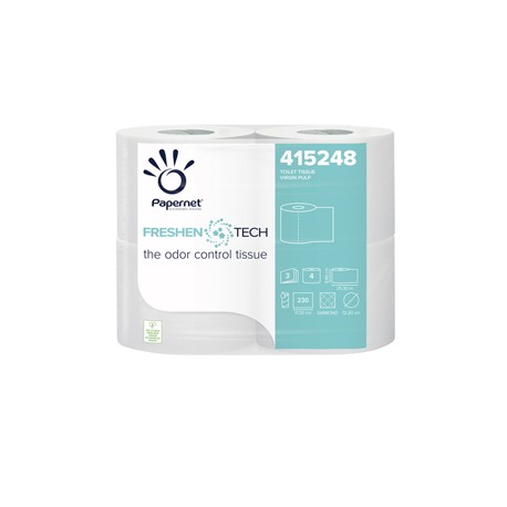 Carta igienica classica Freshen Tech - 3 veli - 230 strappi - diametro 12,2 cm -15,5 gr - 9,5 cm x 25,3 mt - Papernet - 