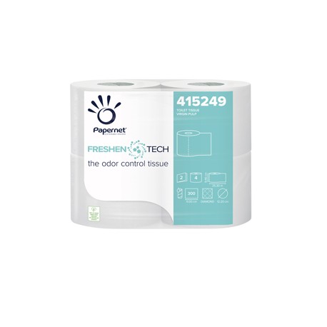 Carta igienica classica Freshen Tech - 2 veli - 300 strappi - diametro 12,2 cm - 9,5 cm x 33,3 mt - Papernet - pacco 4 r