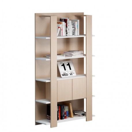 Libreria alta Concept - 5 ripiani - 100 x 38,6 x 198 cm - bianco/rovere