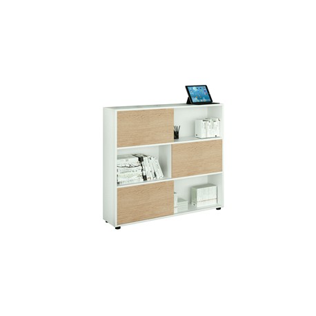 Libreria bassa Tetris a 3 ripiani ante scorrevoli - 120x35x116 cm - bianco/rovere - Artexport