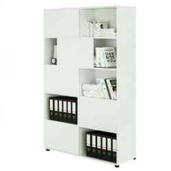 Libreria alta Tetris a 5 ripiani ante scorrevoli - 120x35x191 cm - bianco - Artexport