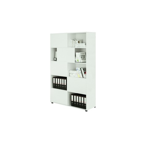 Libreria alta Tetris a 5 ripiani ante scorrevoli - 120x35x191 cm - Bianco/bianco