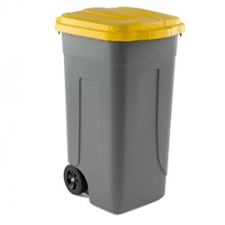 Bidone mobile - con chiusura a clip - 49x54x85 cm - 100 L - grigio/giallo - Mobil Plastic