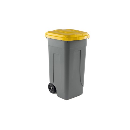 Bidone mobile - con chiusura a clip - 49x54x85 cm - 100 L - grigio/giallo - Mobil Plastic