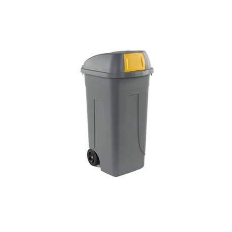 Bidone mobile Push - con coperchio - 49x54x95 cm - 100 L - grigio/giallo - Mobil Plastic