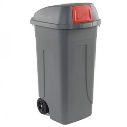 Bidone mobile Push - con coperchio - 49x54x95 cm - 100 L - grigio/rosso - Mobil Plastic