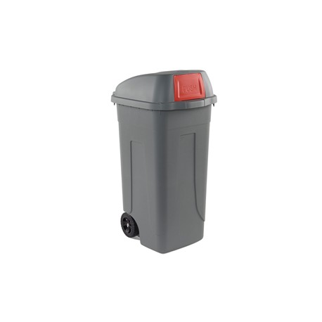 Bidone mobile Push - con coperchio - 49x54x95 cm - 100 L - grigio/rosso - Mobil Plastic