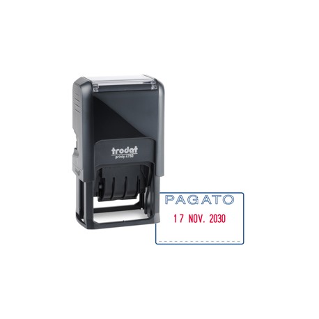 Timbro Printy 4750/L autoinchiostrante - DATA + PAGATO - 41 x 24 mm - 4 mm - bicolore - Trodat®