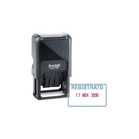 Timbro Printy 4750/L autoinchiostrante - DATA + REGISTRATO - 4,1 x 2,4 cm - 4 mm - bicolore -Trodat®