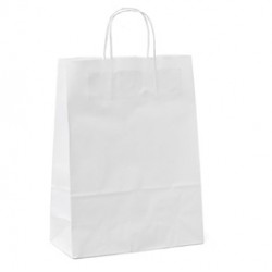 Shopper - maniglie cordino - 14 x 9 x 20 cm - carta kraft - bianco - Mainetti Bags - conf. 25 pezzi