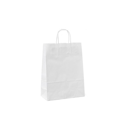 Shopper - maniglie cordino - 14 x 9 x 20 cm - carta kraft - bianco - Mainetti Bags - conf. 25 pezzi