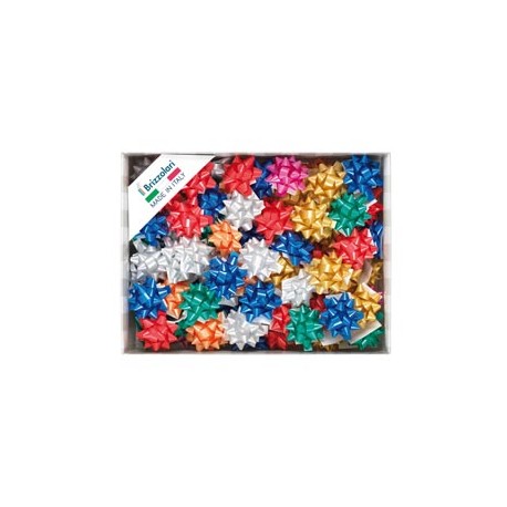 Stelle di nastro liscio 6800 - 10mm - diametro 5cm - colori natalizi assortiti - Brizzolari - cf. 100