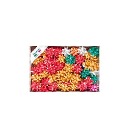 Stelle di nastro liscio 6800 - 14mm - diametro 6,5cm - colori natalizi assortiti - Brizzolari - cf. 100