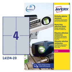 Etichetta in poliestere adesivo L6134 - adatta a stampanti laser - 105 x 148 mm - 4 et/fg - argento - Avery - conf. 20 f