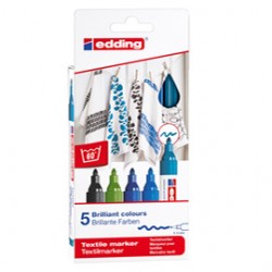 Marcatore per tessuto 4500 - punta tonda - da 2 a 3mm - colori assortiti freddi - Edding - astuccio 5 pezzi